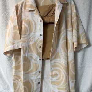 Men's Casual Button Down Shirt - Tan Swirl Design
